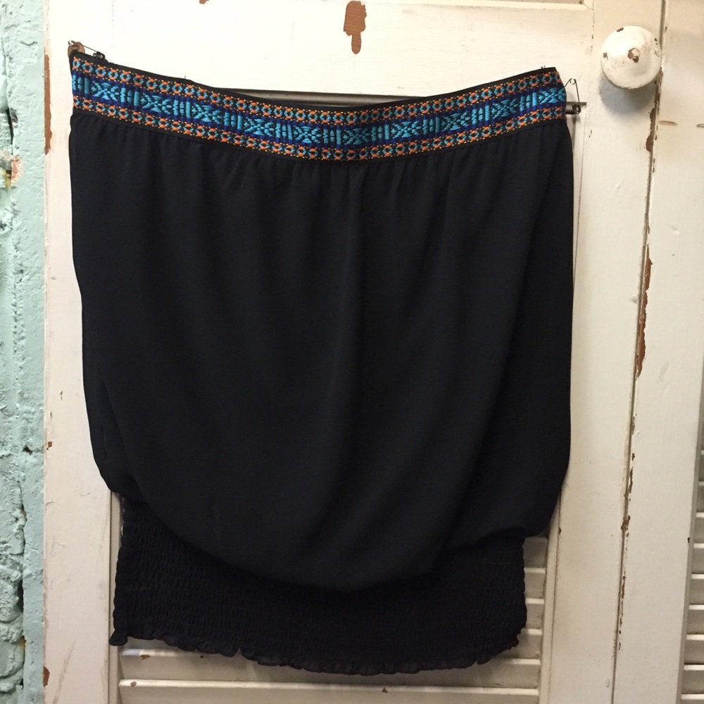 BCX Tube Top w/ Cinched Bottom & Tribal Embroidery